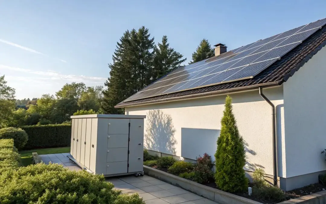 A home with solar panels and a battery, a system where solar battery life expectancy is crucial.