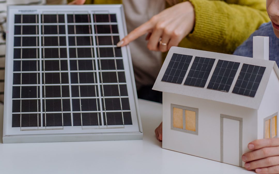 Young teacher with solar panels