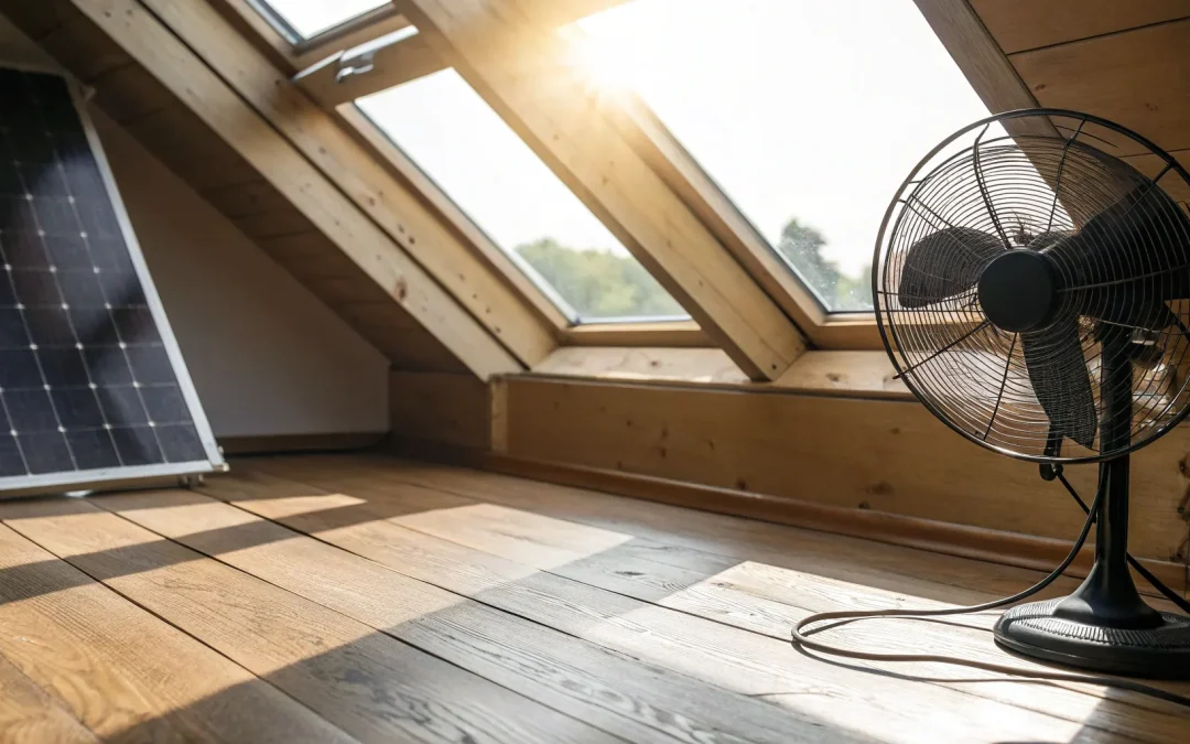 Solar attic fan with attached solar panel.