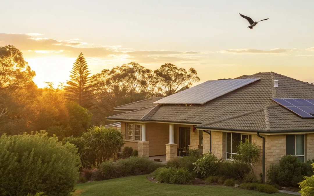 Rooftop solar panels on a home, maintained with professional solar service.