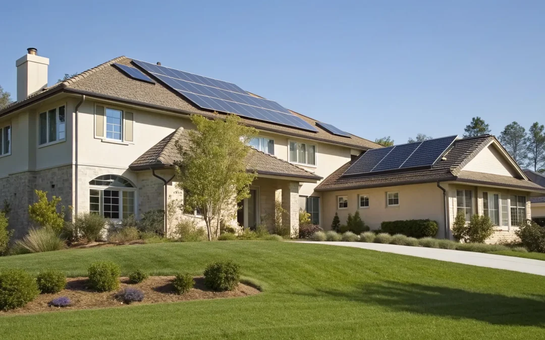 A house with solar panels, which determines the average cost of solar for a home.