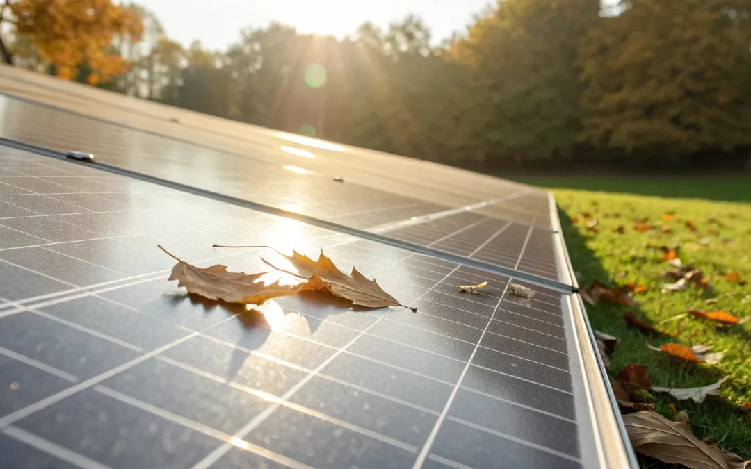 Leaves on a solar panel affecting maintenance cost per kWh.