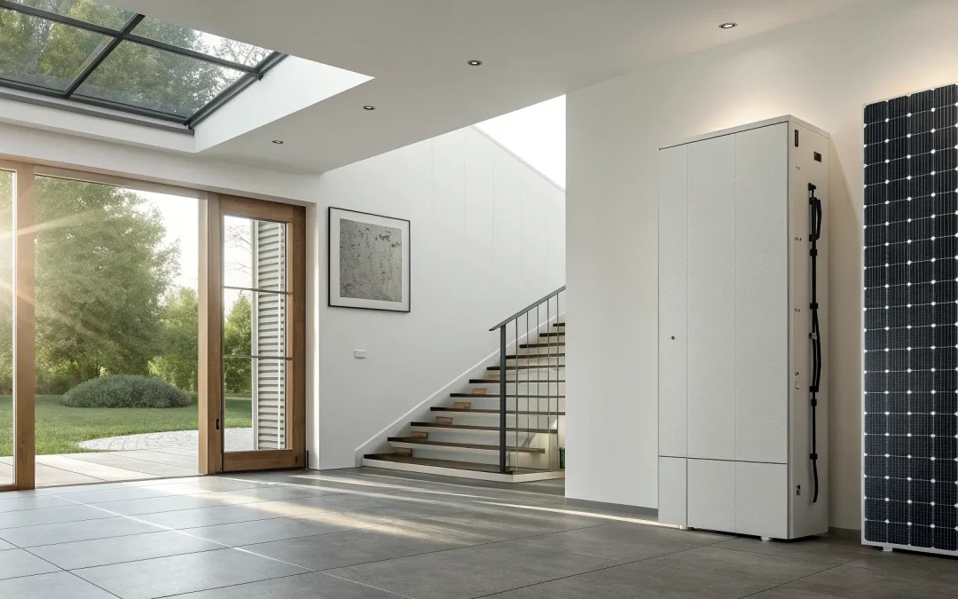 An Enphase IQ10 battery installed on a garage wall for a home solar power system.